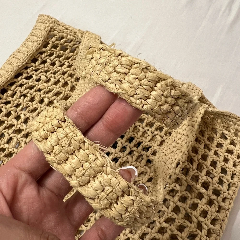 Prada Beige Crochet Tote Bag with Black Logo